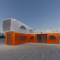 Orange And White Container Milk Tea Shop Exterior With Open Terrace And Wooden Floor