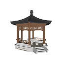 Traditional Pavilion With Black Tiled Roof Carved Railings And Stone Steps