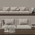 Minimalist Living Room With Beige Sofas Pillows Blanket Light Wall And Wooden Floor