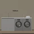 Poliform Washing Machines In Modern Laundry Room With Countertop Faucet And Stacked Towels