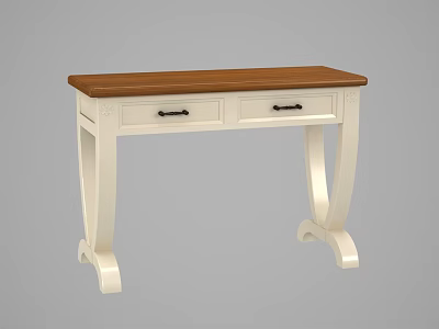 Stylish Desk With Brown Tabletop White Drawers Black Handles And Curved Legs 3d model