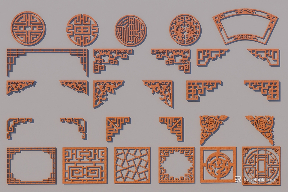 Chinese Traditional Carved Decorative Components With Intricate Patterns And Designs 3d model 
