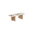 Modern Dining Table With White Marble Top And Natural Wooden Legs Design