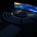 Modern Auditorium Interior Design With Large Curved Screen Round Stage And Audience Seats