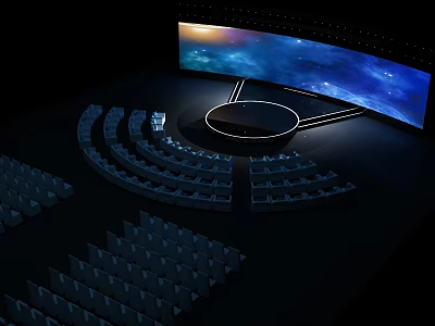 Modern Auditorium Interior Design With Large Curved Screen Round Stage And Audience Seats 3d model