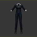 Professional Dark Blue Suit Outfit With White Collar Cuffs And Zipper Details