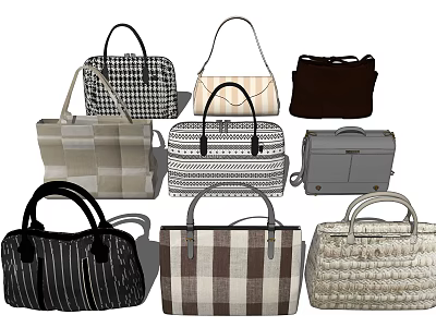 Stylish Various Style Handbags With Plaid Stripes Woven Designs And Black White Beige Brown Colors 3d model
