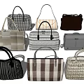 Stylish Various Style Handbags With Plaid Stripes Woven Designs And Black White Beige Brown Colors