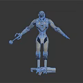 Mechanical Robot Character In Standing Pose With Metallic Body And Tool 3d model