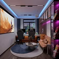 Modern Study Room Interior Design With Computer Desk Ergonomic Chair And Bookshelf Sofa Rug