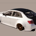 White Modified Car With Black Roof Golden Wheels And Racing Style Body Kit