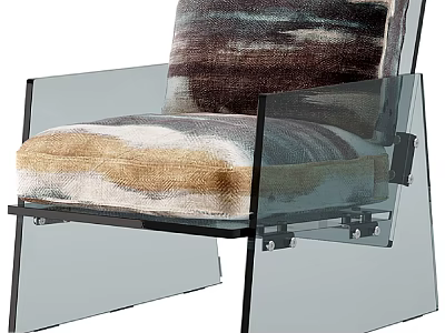 Modern Single Sofa with Transparent Frame and Colorful Textured Fabric Cushion 3d model