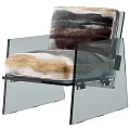 Modern Single Sofa with Transparent Frame and Colorful Textured Fabric Cushion
