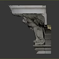 Detailed Ornate Stone Architectural Bracket Featuring Winged Lion Statue