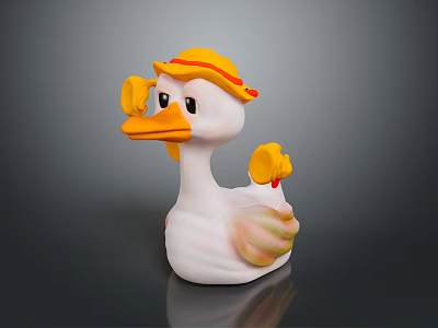 Cute White Toy Duck With Yellow Hat Wings And Orange Beak Design 3d model