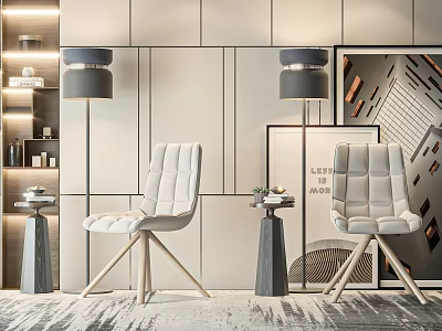 Modern White Leisure Chairs With Wooden Legs In Minimalist Interior Design 3d model