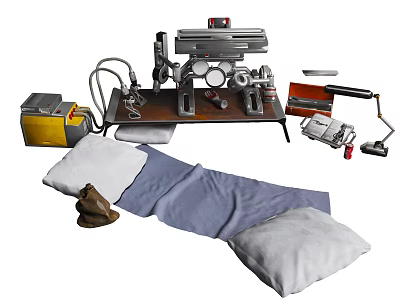 Medical Equipment Set with Pads Tubes and Tools on Table Top 3d model