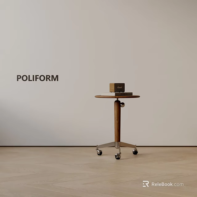 Poliform Wooden Side Table With Wheels And Small Box On Top Modern Design 3d model 