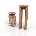 Architectural Layered Stone Pillar And Wooden Door Frame With Textured Details