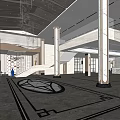 Hotel Lobby Modern Design With Grand Chandelier Marble Columns And Geometric Floor