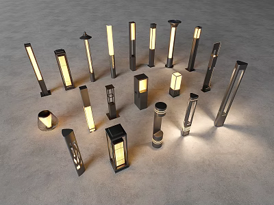 Various Modern Lighting Fixtures With Different Shapes And Illuminated Designs 3d model
