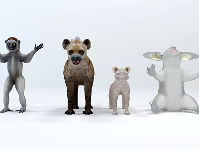 Reptile Themed Figurine Collection Featuring Lemur Hyena Lion Cub And Opossum Models 3d model