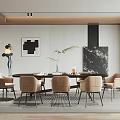 Modern Restaurant Interior With Beige Chairs Dining Table Wall Artwork And Green Plant