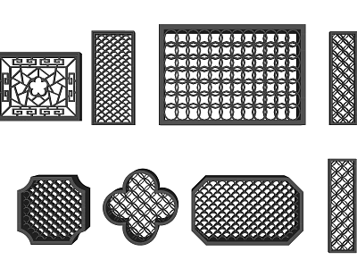 Traditional Decorative Carved Window Panels With Various Shapes And Intricate Patterns 3d model