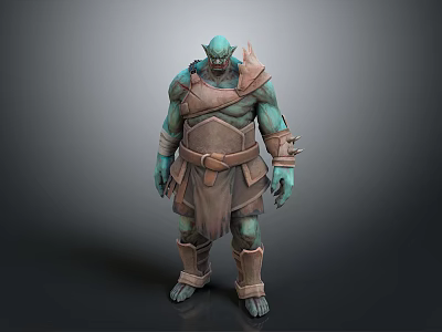 Game Movie Character Green Skin Muscular Orc With Brown Armor And Wrist Guards 3d model