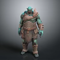 Game Movie Character Green Skin Muscular Orc With Brown Armor And Wrist Guards