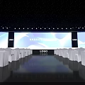 High End Stage Setup With Blue Background Three Large Screens And Logo 3d model