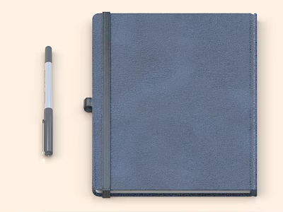 Blue Notebook And Pen On Light Background 3d model