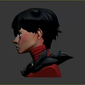 Fantasy Elf Character With Black Hair Red Eyes And Feather Collar In 3D Render