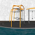 Outdoor Sports Equipment With Orange Metal Frames And Circular Fitness Area