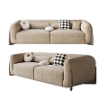 Modern double sofa cream multiplayer sofa 3d model