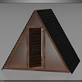 Modern Triangular Building With Wooden Door Glass Walls And Shingle Roof Design