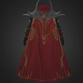 Man In Black And Red Outfit With Red Cape Gold Accents And Chest Emblem