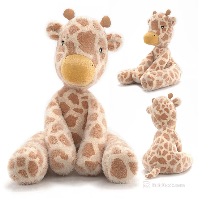 Soft Plush Giraffe Stuffed Toy With Brown Beige Spots And Multiple Angles View 3d model