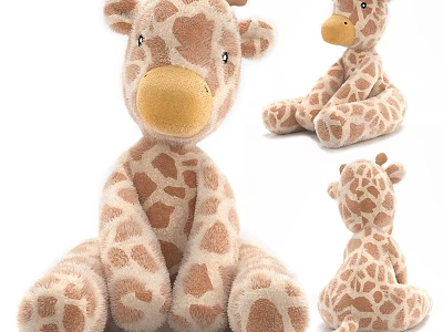 Soft Plush Giraffe Stuffed Toy With Brown Beige Spots And Multiple Angles View 3d model
