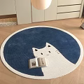 Round Rug Featuring Cute White Cat Pattern Blue Background White Border with Open Book