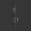 Modern Tactical Handgun With Black Body Red Wooden Grip And Blue Laser Sight