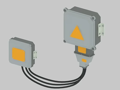 Gray Swing Door Control Device With Yellow Square And Black Cables 3d model