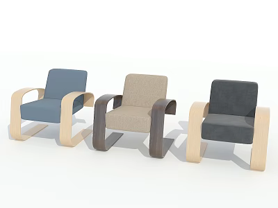 Stylish Modern Single Sofa Collection in Blue Beige Dark Gray with Wooden Armrests 3d model