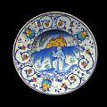 Traditional Ceramic Plate With Blue White Patterns Castle Figure And Floral Motifs