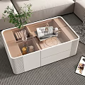 Modern Minimalist Coffee Table With Glass Top Drawers Green Plant And Books In Living Room