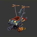Cartoon Style Blue Mechanical Toy With Red Seat Yellow Lights And Orange Propellers