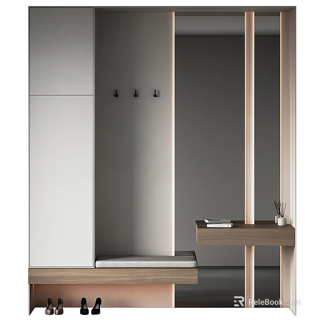 Modern Shoe Cabinet Design With Wall Hooks Bench And Console Table 3d model