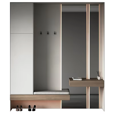 Modern Shoe Cabinet Design With Wall Hooks Bench And Console Table 3d model