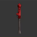 Red Fire Hydrant 3D Model With Wooden Base On Gray Gradient Background