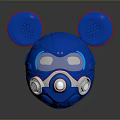 Blue Mickey Mouse Head Shaped Helmet With Red Rimmed Ears Transparent Goggles And Silver Parts